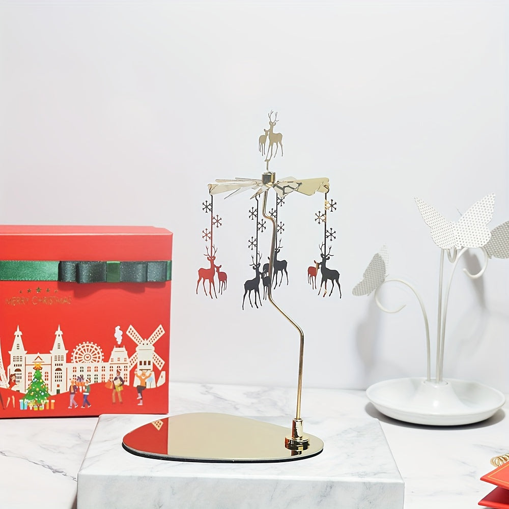 Christmas Revolving Lantern Snowflakes Deer Dream Catcher Candle Holder
