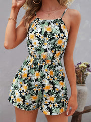 Floral Print Spaghetti Strap Vacation Romper
