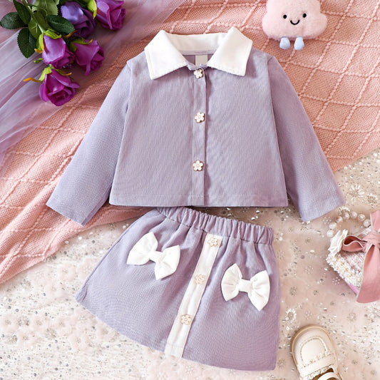 Sweet Girls Floral Button Down Cardigan & Bow Skirt Set