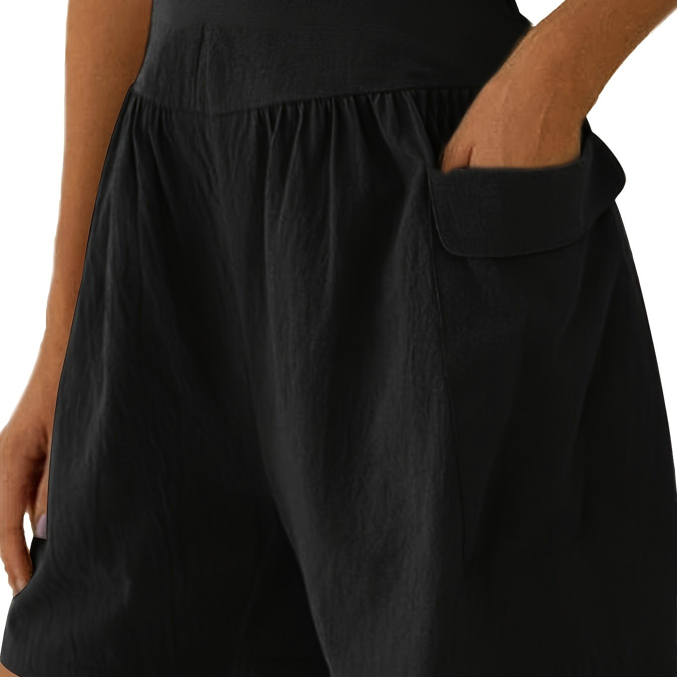 Solid Pockets Elastic Waist Women's Shorts Casual Spring Summer Clothing
