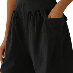 Solid Pockets Elastic Waist Women's Shorts Casual Spring Summer Clothing