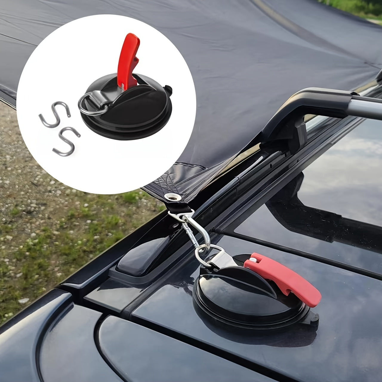 2pcs Camping Rope Suction Cups Strong Hooks Car Tent Canopy Hook Holder