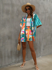 Boho Striped Graphic Print Vacation Two piece Set Blouse & Shorts