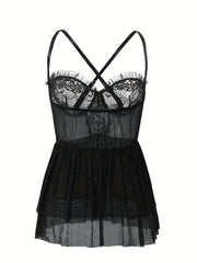 Plus Size Floral Jacquard Mesh Layered Cami Dress