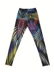 Leaf Print Elastic Waist Skinny Leggings Casual Every Stretchy Leggings