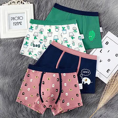 2pcs Boys Boxer Briefs Cartoon Print Elastic Waist Shorts Cotton Underwear