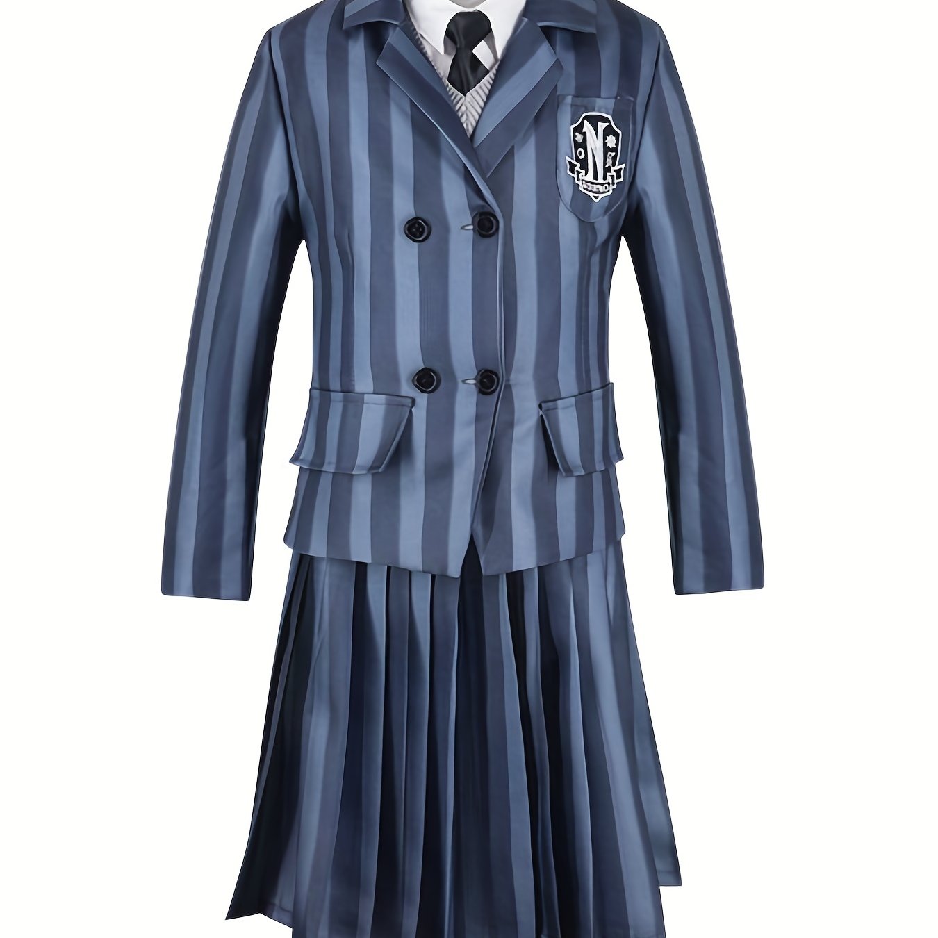 Girls School Uniform Dress Cosplay Costume Striped Coat Dress Sweater