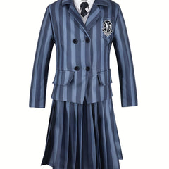 Girls School Uniform Dress Cosplay Costume Striped Coat Dress Sweater