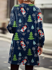 Christmas Santa Cardigan Women's Tree Print Open Front
