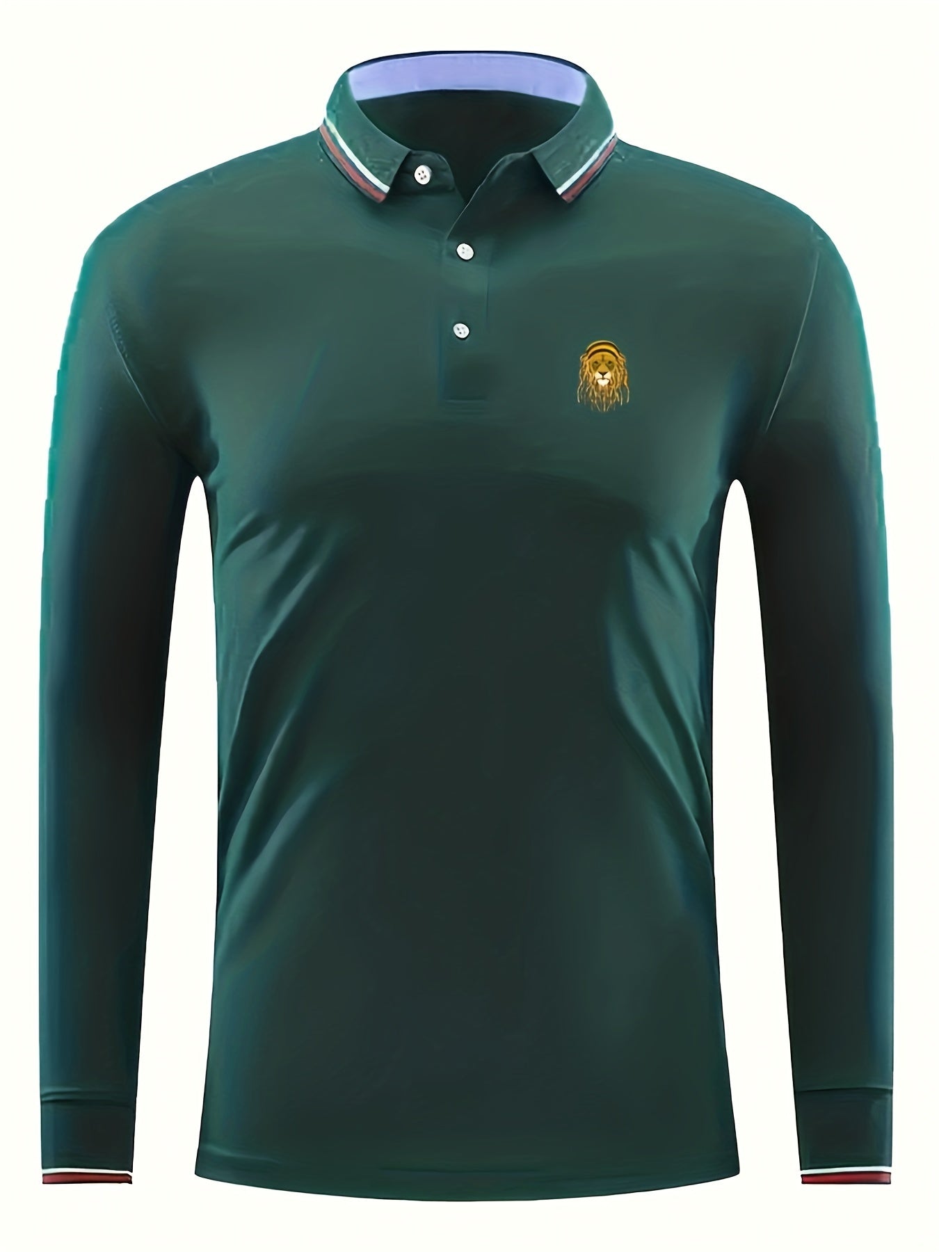 Men's Braided Lion Print Polo Shirt Casual Stretch