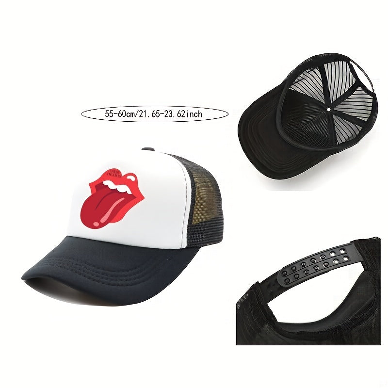 Red Lips Print Trucker Hat Hip Hop Cartoon Mesh Baseball Cap