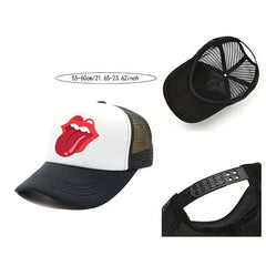 Red Lips Print Trucker Hat Hip Hop Cartoon Mesh Baseball Cap