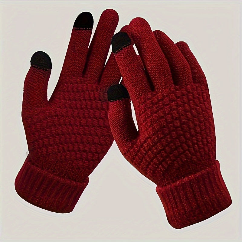 Winter Touch Screen Warm Gloves Stretchy Thicken Knitted Full Finger Gloves