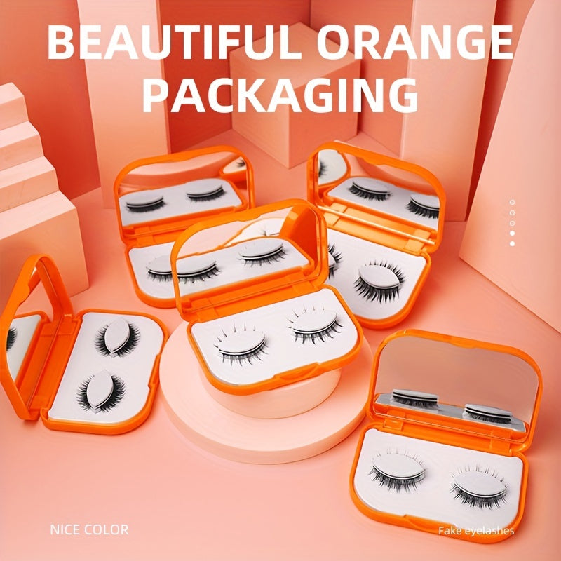 2 Pairs Self Adhesive Natural Volume Faux Mink Lashes with Box and Mirror