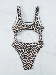 Leopard Print One Piece Swimsuit Scoop Neck Tummy Control High Cut
