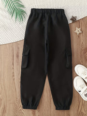 Boys Smiling Print Cargo Pants Elastic Waist Jogger