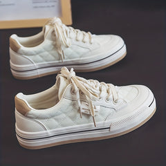 Women's Argyle Quilted Canvas Shoes Lace Up Thick Sole Board Shoes
