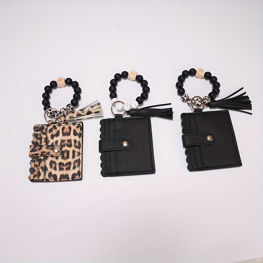 Chic Card Case with Bead Strap & Tassel Women's Coin Purse