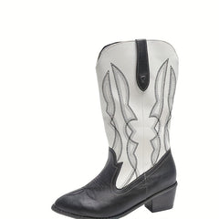 Women's Ethnic Style Embroidery Mid Calf Boots Chunky Heel Slip On Shoes