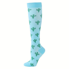 6 Pairs Fruit Print Compression Sports Socks Knee High for Women & Men