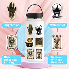 50pcs Vintage Goth Stickers Waterproof Vinyl Decals Skull Mushroom Bat Dragon