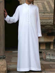 Islamic Arabic Kaftan Men Long Sleeve Solid Band Collar Muslim Clothes Vintage