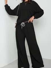 Casual Two Piece Set Solid Top & Wide Leg Pants