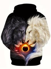 Lion 3D Print Hoodies Mens Graphic Pullover Hooded Sweatshirt for Winter