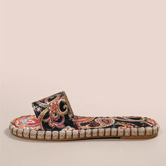 Women's Ethnic Pattern Slippers Open Toe Linen Sandals