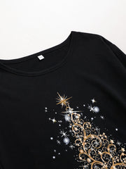 Glitter Christmas Tree Print Long Sleeve Round Neck Baggy Dress