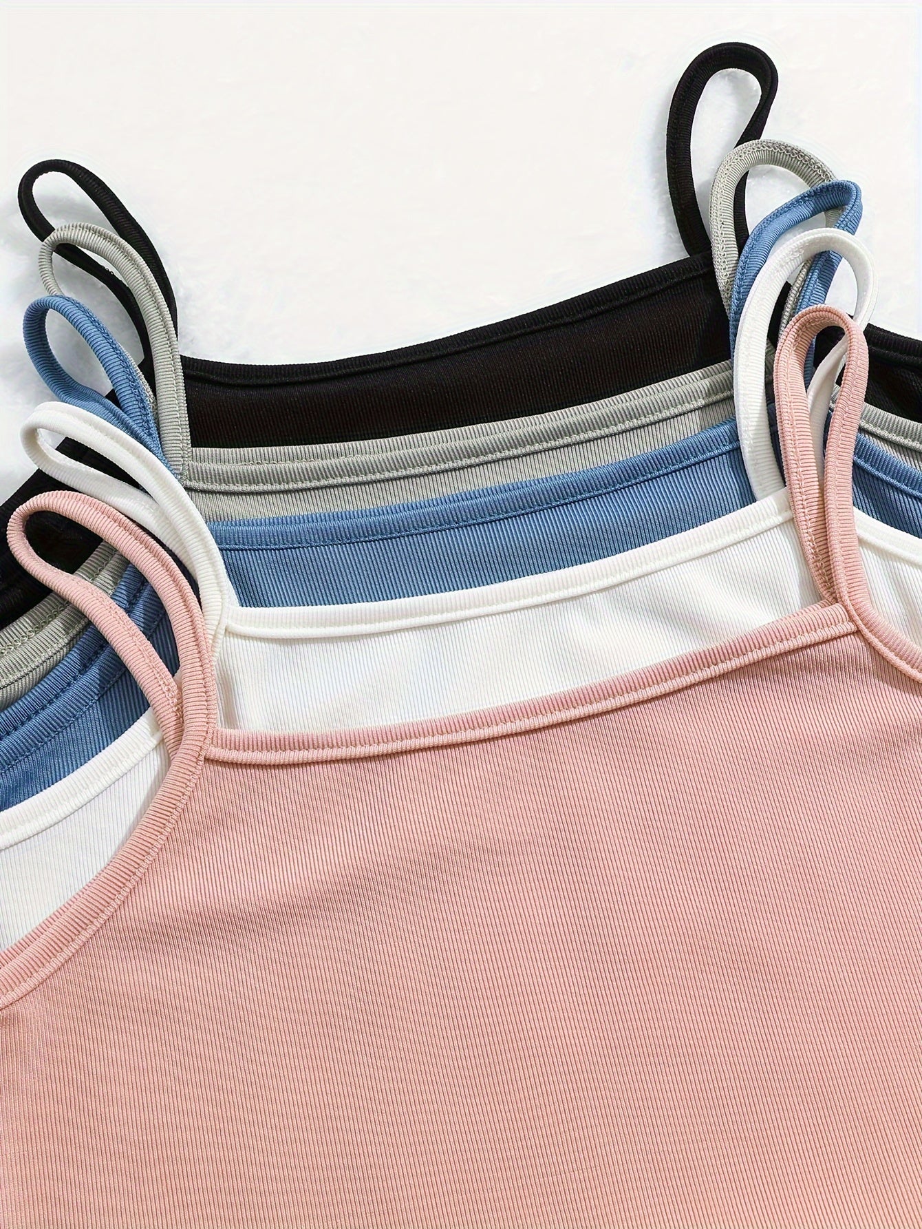 5pcs Girls Solid Cami Top Set - Comfy Tops For Everyday Outdoor Gift Sports