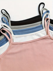 5pcs Girls Solid Cami Top Set - Comfy Tops For Everyday Outdoor Gift Sports