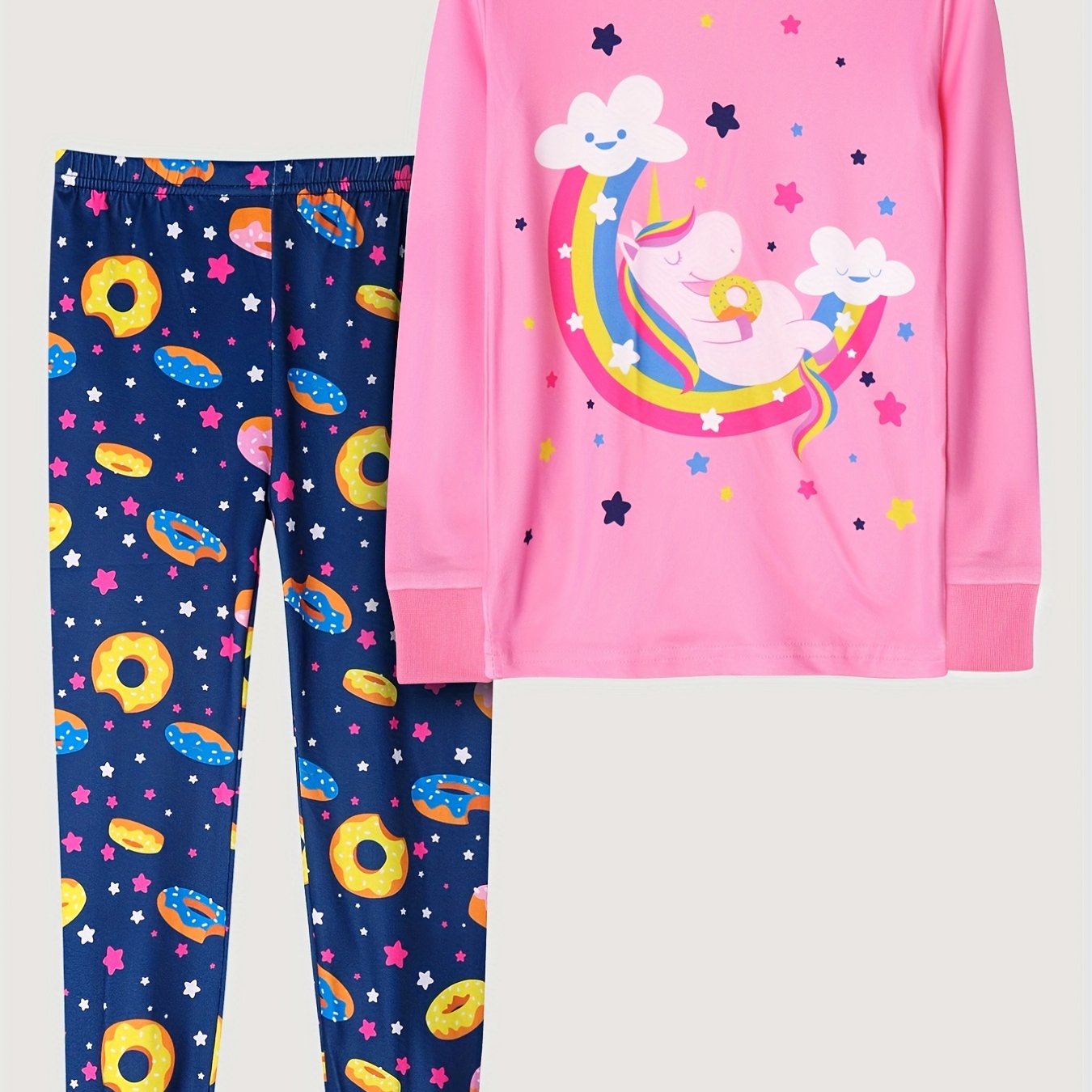 Girls Cartoon Graphic Pajamas Set Long Sleeve Tee and Pants Set