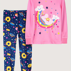 Girls Cartoon Graphic Pajamas Set Long Sleeve Tee and Pants Set