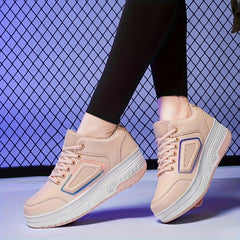 Girl's Roller Shoes Comfy Detachable Wheels Lace Up Skate Sneakers