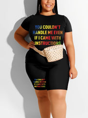Letter Print T Shirt & Shorts Set Women's High Stretch 2pcs Outfits