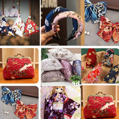 6pcs Japanese Sakura Waves Cotton Sewing Fabric 9.8inch DIY Quilting