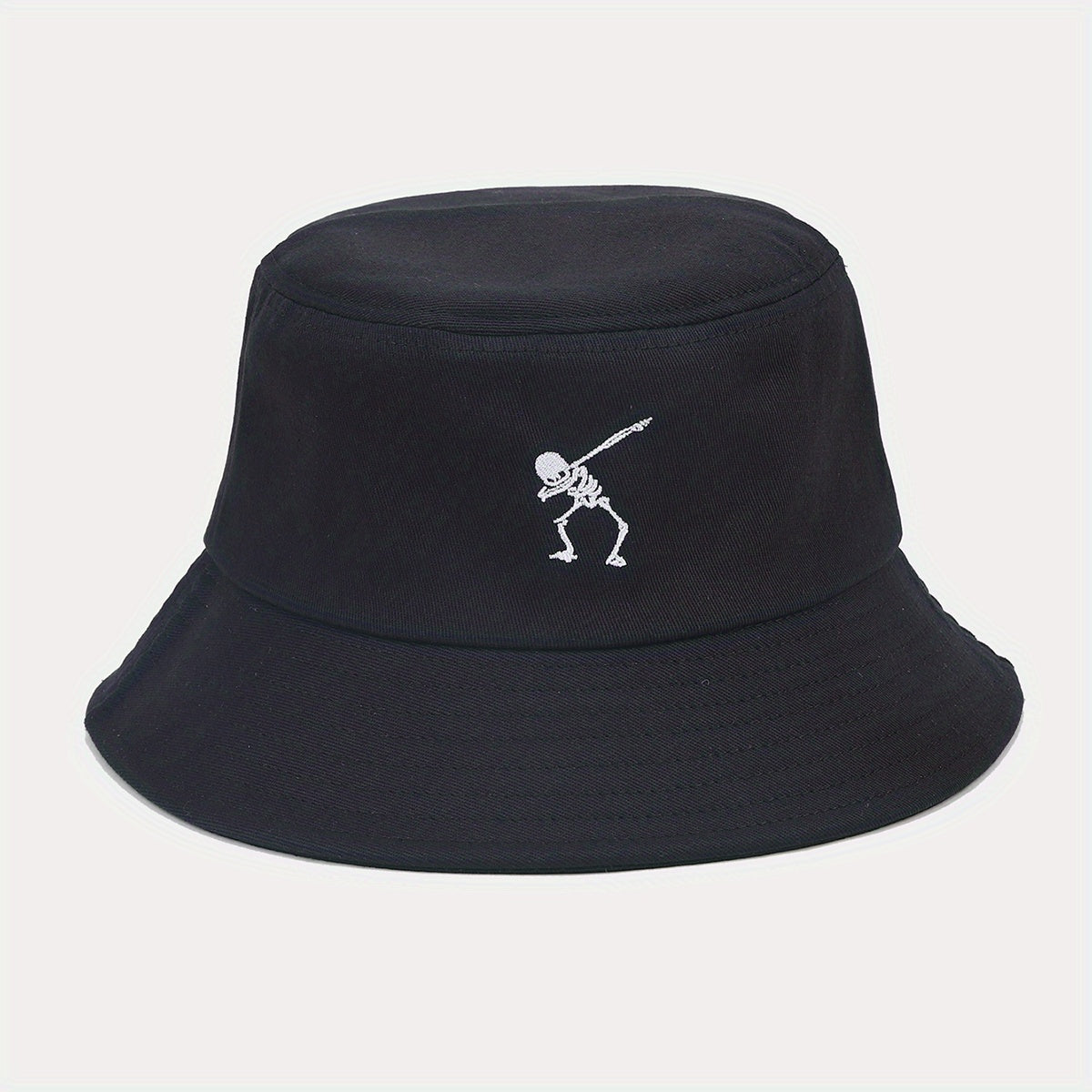 Punk Style Skull Skeleton Embroidered Street Dance Bucket Hat