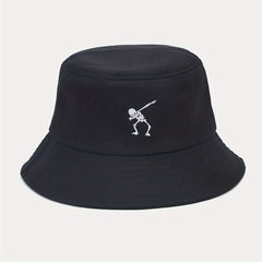 Punk Style Skull Skeleton Embroidered Street Dance Bucket Hat