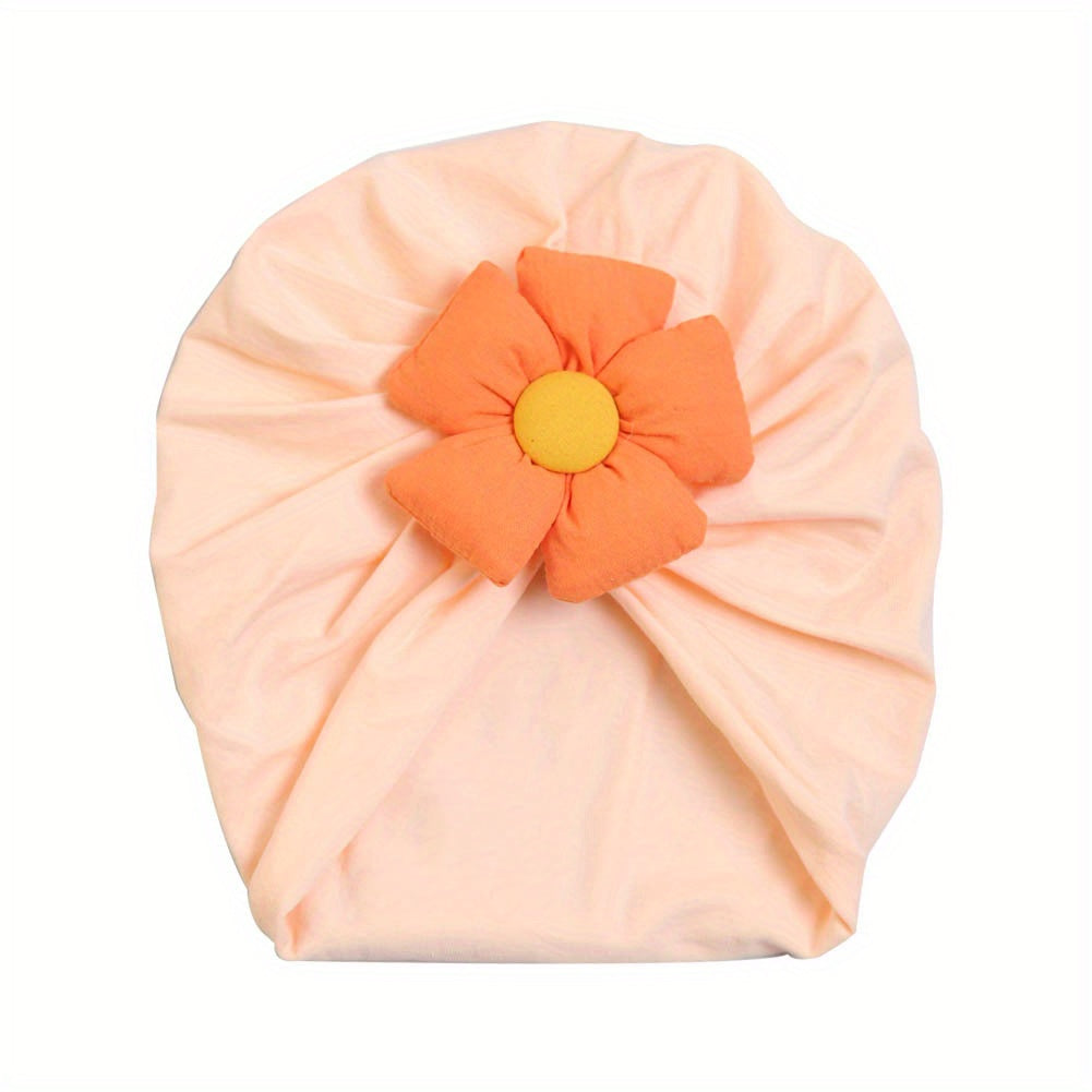 Kids Stretch Checkered Flower Bag Head Hat