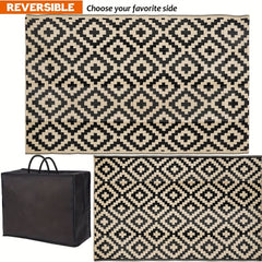 Beige Plaid Outdoor Rug Mat - Reversible Patio Rug
