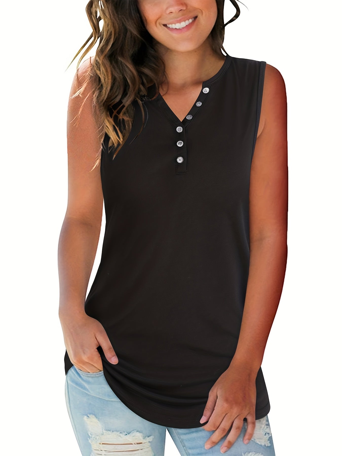 Casual V Neck Sleeveless Tank Top for Women