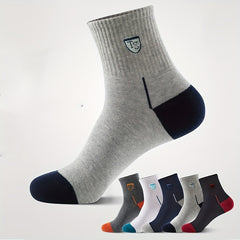 5 Pairs Men's Breathable Sport Socks Thick Mid Calf Socks