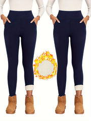 Solid Fleece Yoga Pants High Stretch Running Warm Tight Pants