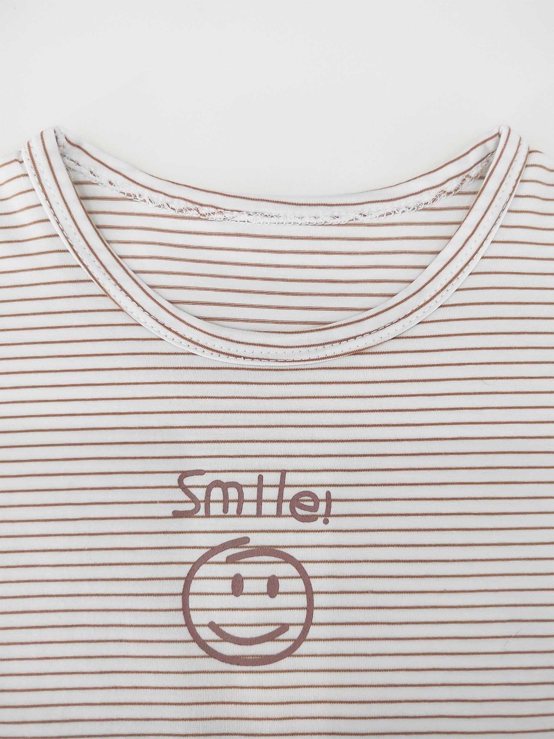Striped Smile Print Short Sleeve Baby Cotton T Shirt