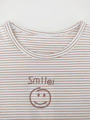 Striped Smile Print Short Sleeve Baby Cotton T Shirt