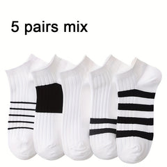 5 Pairs Print Casual Sports Socks Men's Crew Socks