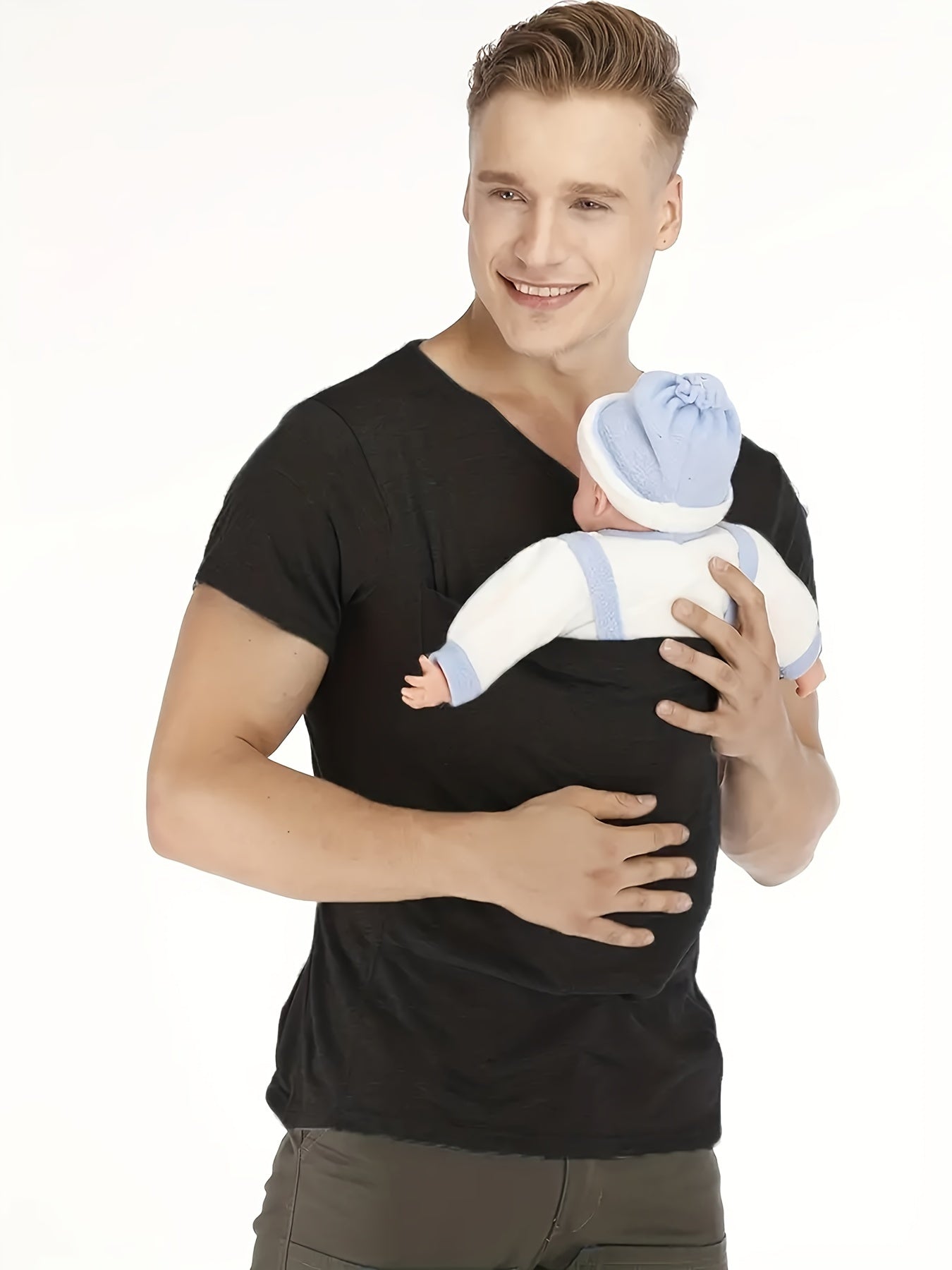 Men's Short Sleeve V Neck T Shirt With Kangaroo Pocket