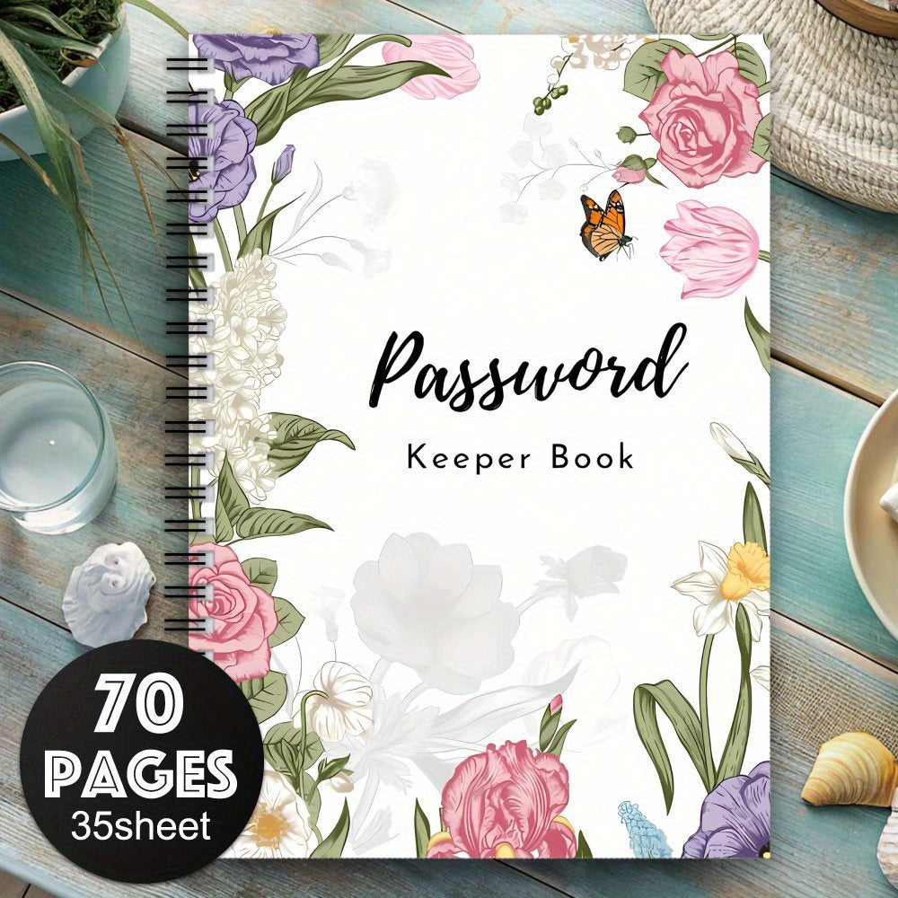 Pink Floral Spiral Password Notebook Logbook 1pc