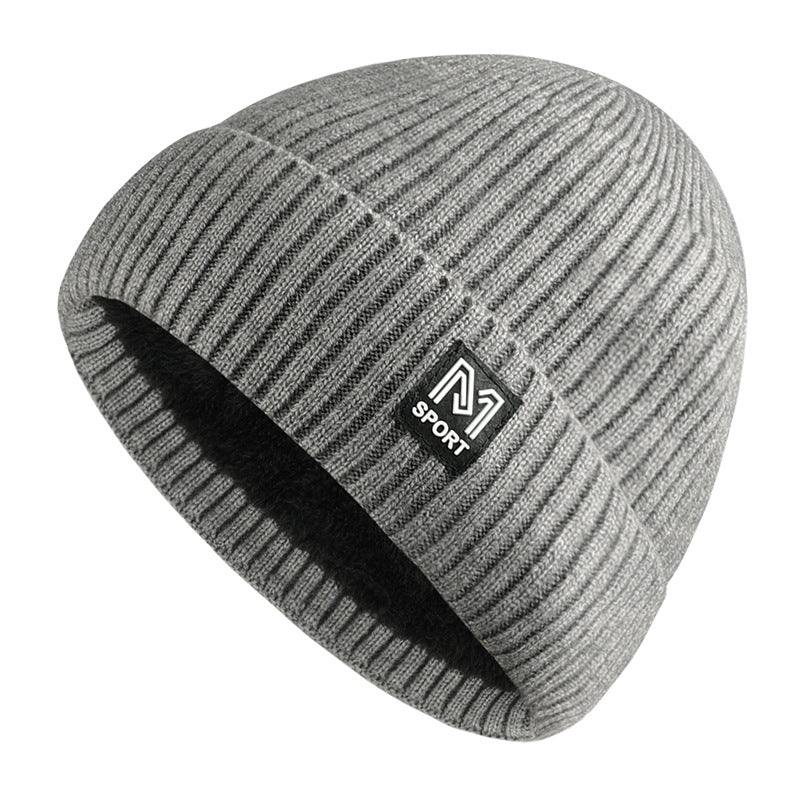 Men's Winter M Letter Plus Velvet Thick Warm Knitted Cap
